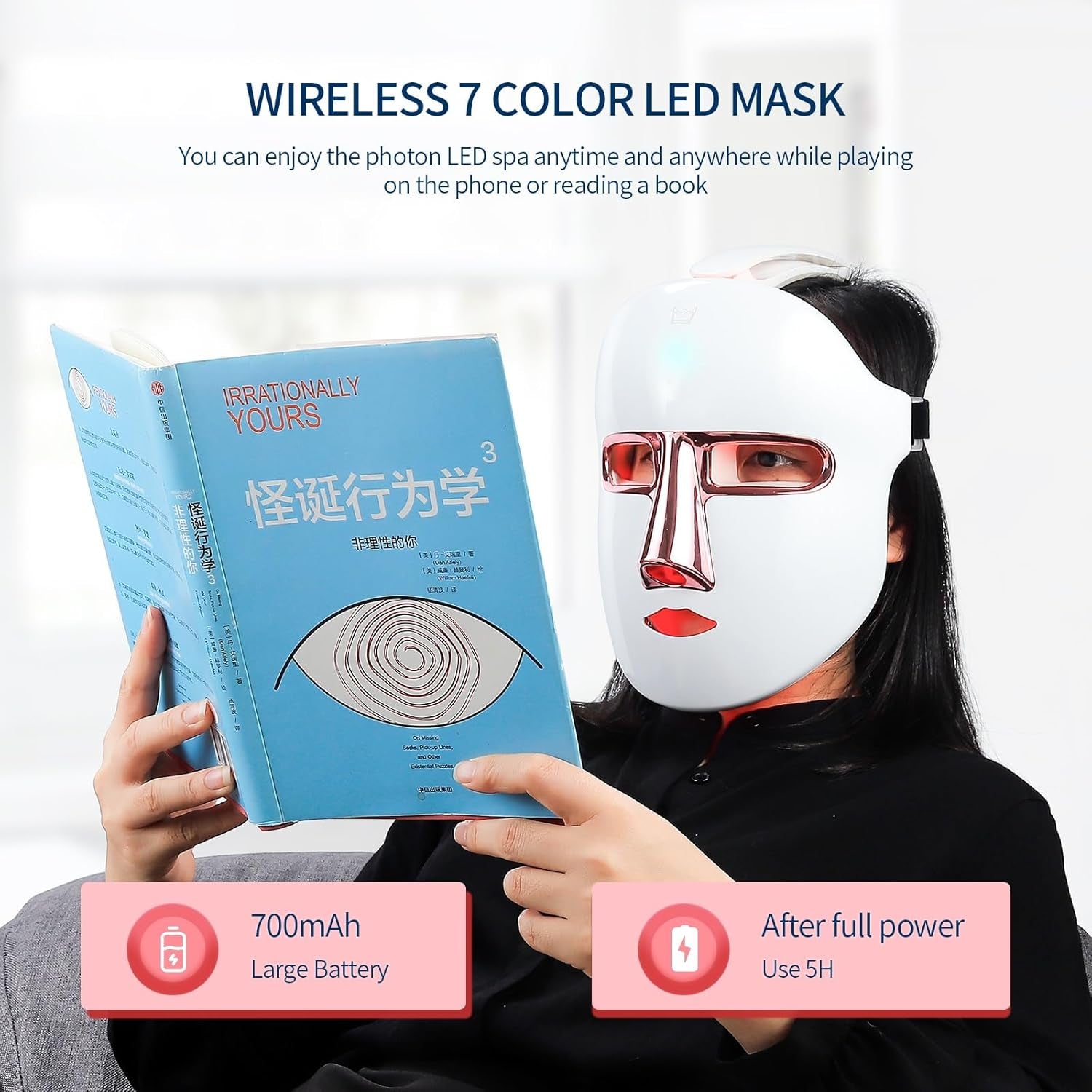 Masque De Beauté Sans Fil, Masque Lumineux 7 Couleurs Avec 270 Perles, Masque Lumineux Rechargeable Pour La Beauté Du Visage